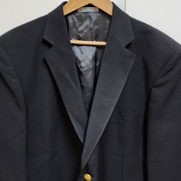 David Taylor Blazer Mens 44S Black Wool Blend Gold 2 Button Lined Vented Classic - Picture 3 of 12
